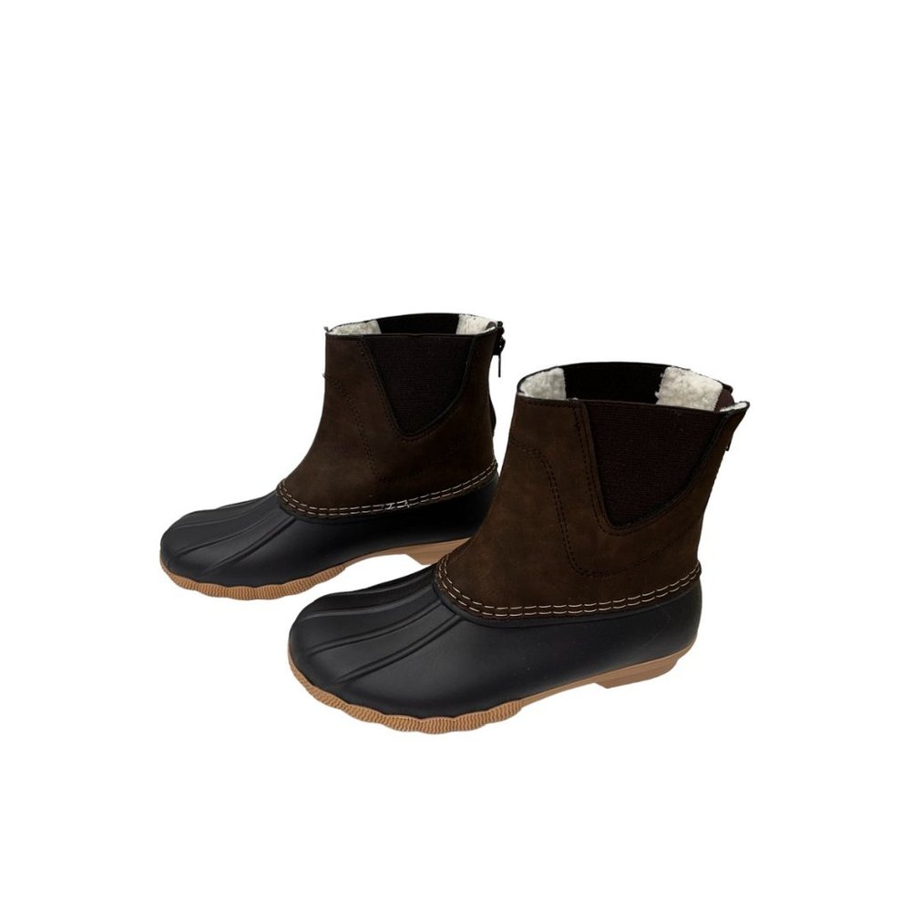 Outwoods Womens Winter Duck Boot Brown Slip On Back Zip Faux Fur Waterproof 10